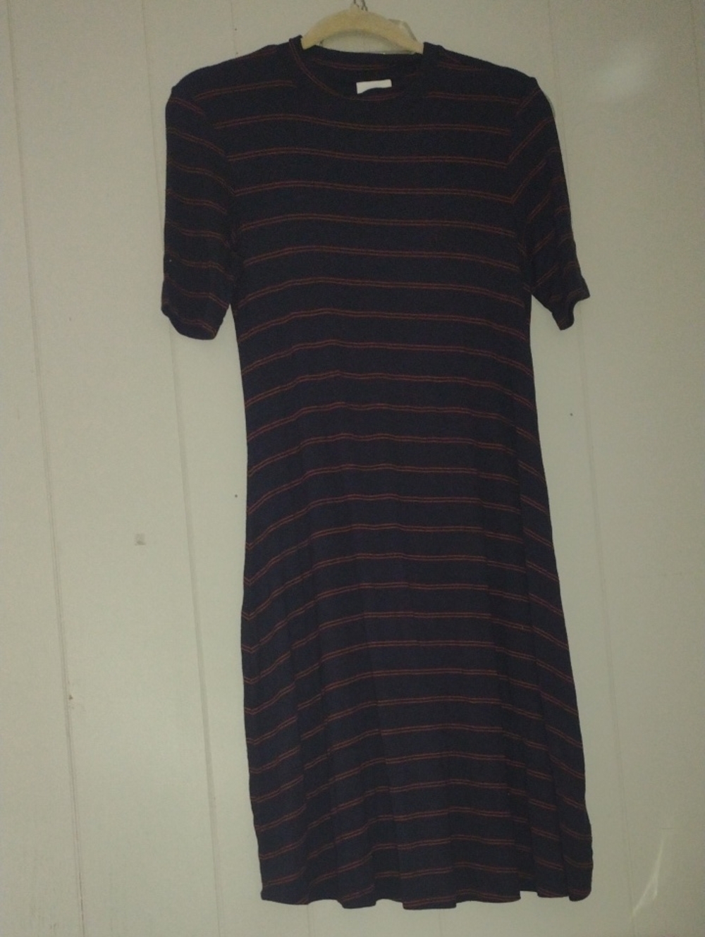 Striped Short-Sleeve Midi Dress in Navy and Red maternity Dress
